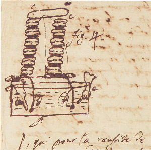 Minuta della lettera di Volta a Joseph Banks. Schizzo di Pila a Colonna, 20 marzo 1800, Cart. Volt. J68, Istituto Lombardo)