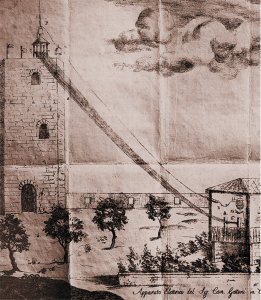 Disegno autografo di Volta, che descrive il dispositivo cosiddetto «avvisatore di temporali» (Cart. volt., Istituto Lombardo)